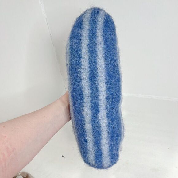 Handmade Lucite Wool Purse Blue Striped Handbag Tortoiseshell Handle y2k Felted - Picture 4 of 6